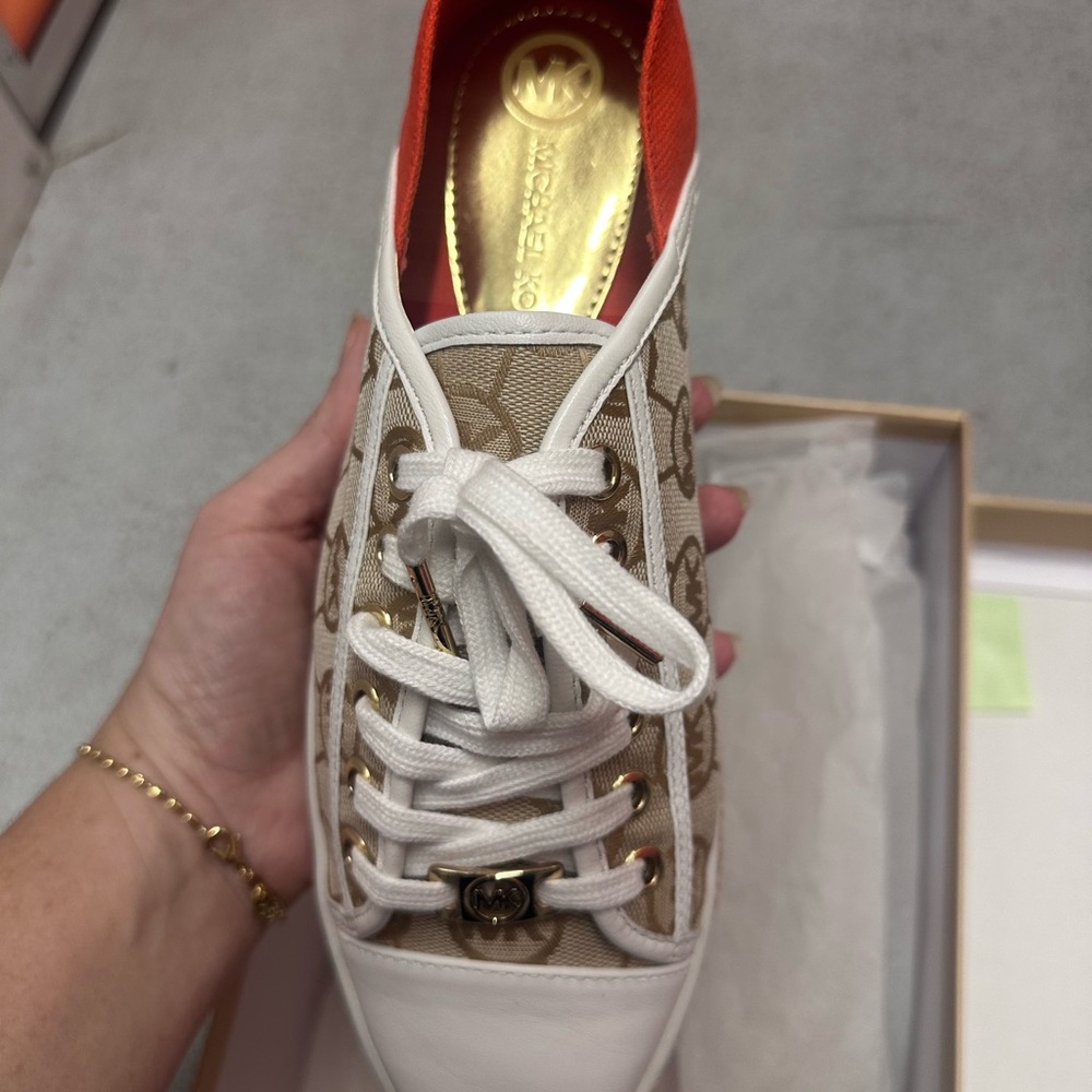 Michael Kors Beige and White Patterned Sneakers